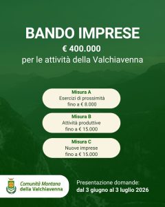 BANDO CM VALCHIAVENNA, 400 MILA EURO PER LE PMI